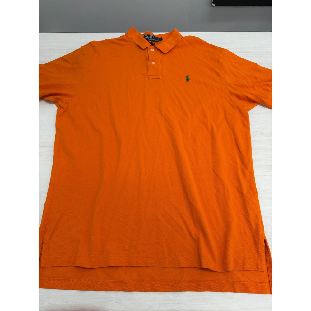 Polo Ralph Lauren Polo Shirt Men's XL Orange Green Pony Short Sleeve Cotton